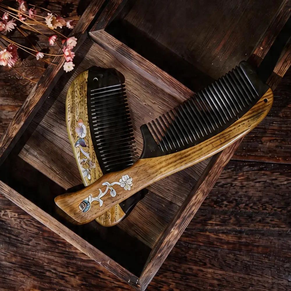 Intangible Cultural Heritage Comb，Bone & Wood Inlaid，Redwood & Ox Horn