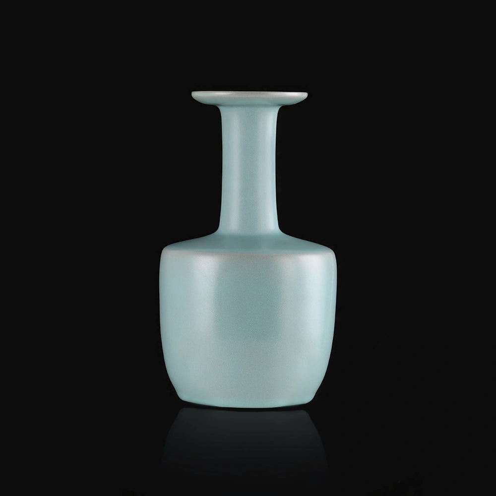 Ru Ware Paper Mallet Vase, Modern Pure Handcrafted Replica, Ancient Official Kiln Sky Cyan Celadon