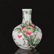 Modern Pure Handmade Replica | Famille Rose Nine-Peach Antique Porcelain Vase | Luxury Living Room Decor & Premium Gif