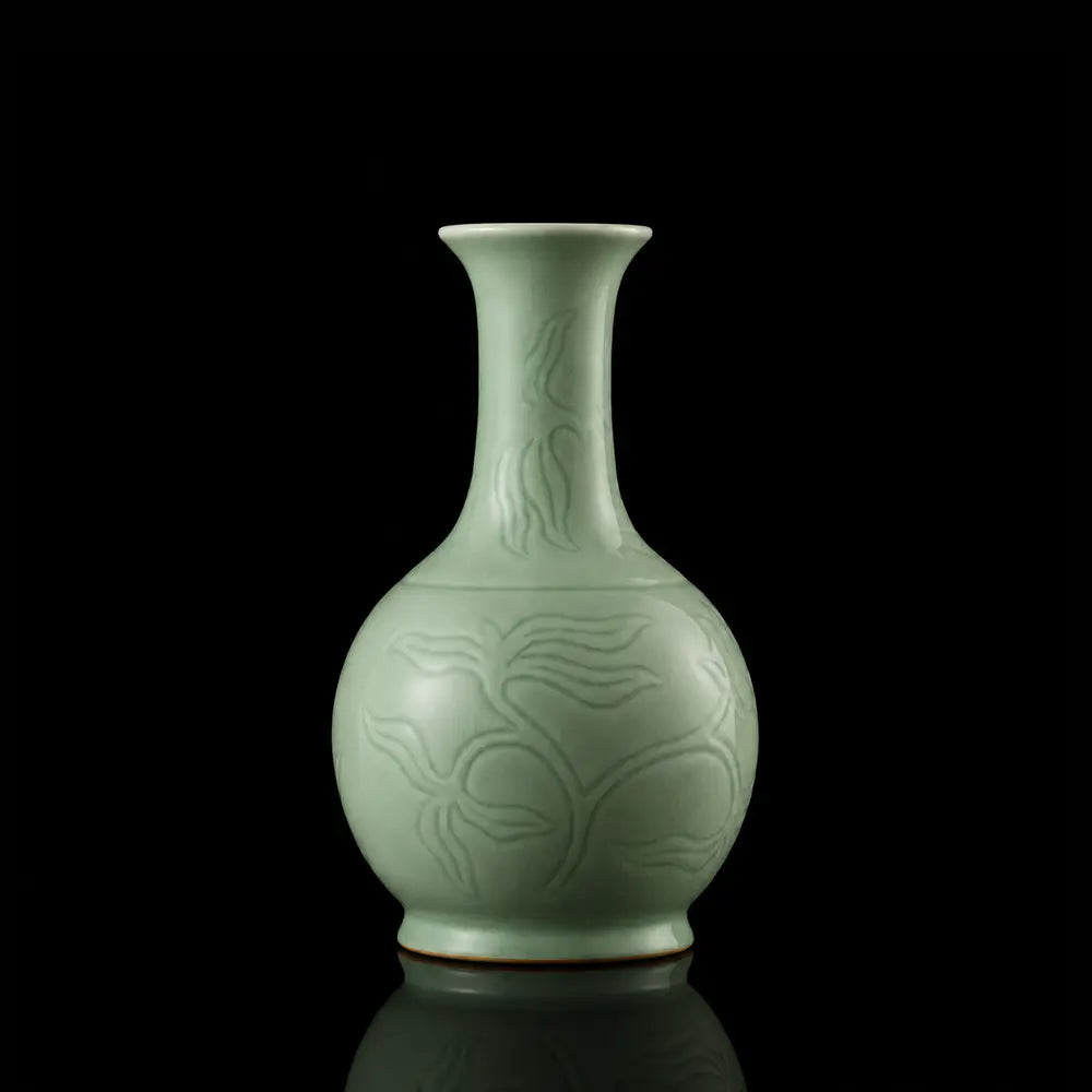 Ru Ware Incised Pattern Goose Neck Vase, Modern Pure Handcrafted Replica, Ancient Official Kiln Sky-Cyan Celadon Vase