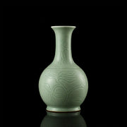 Ru Ware Incised Pattern Goose Neck Vase, Modern Pure Handcrafted Replica, Ancient Official Kiln Sky-Cyan Celadon Vase
