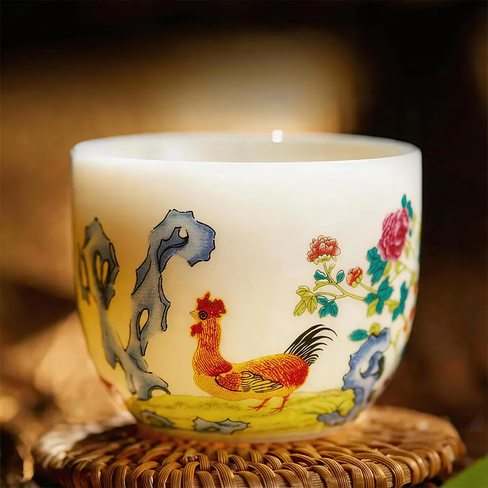 Modern Pure Handmade Replica | Creative Ceramic Tea Set Inspired by Qing Qianlong Famille Rose Chicken Cup