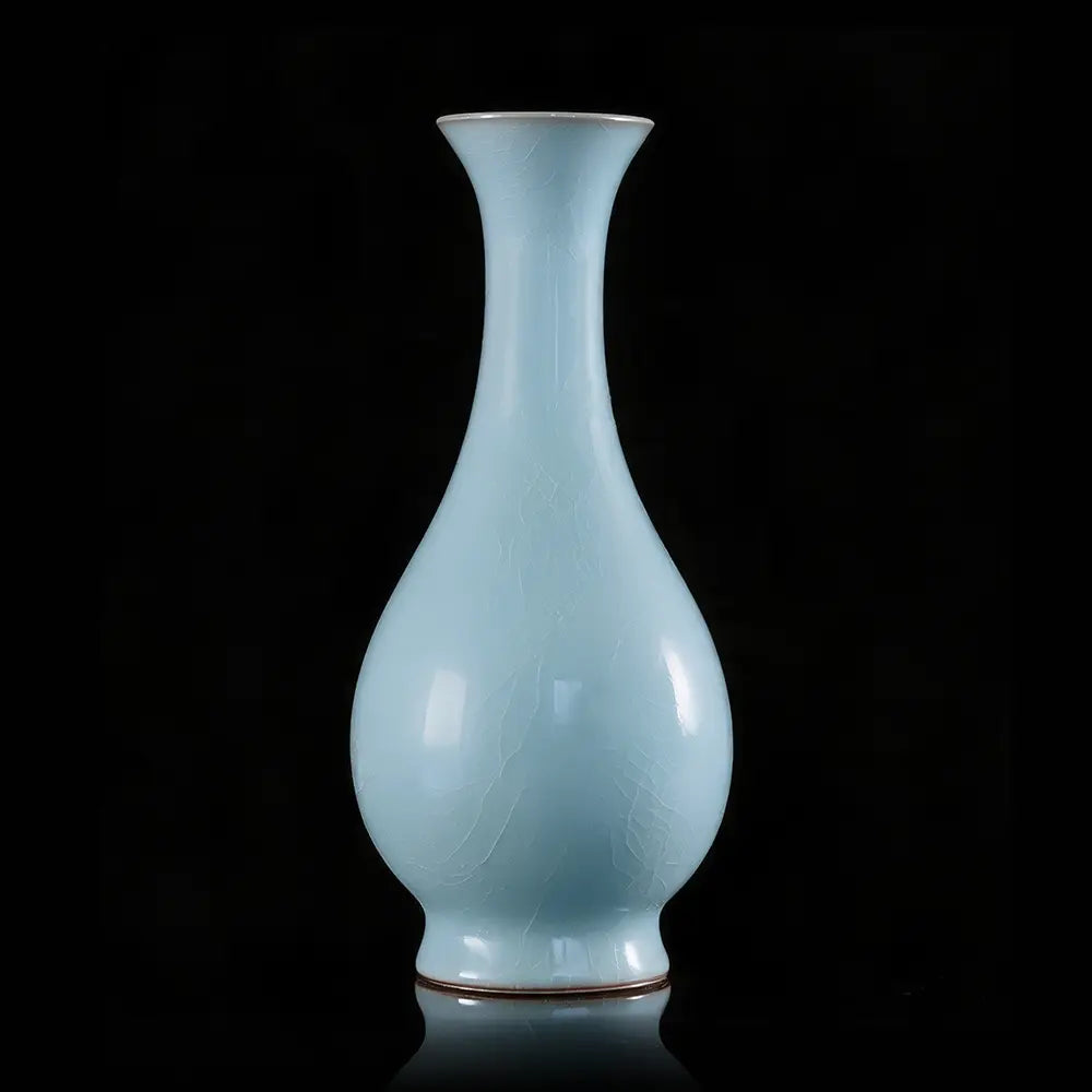Ru Ware Sky-Cyan Yuhuchun Vase, Modern Pure Handcrafted Replica, Ancient Official Kiln Celadon Vase
