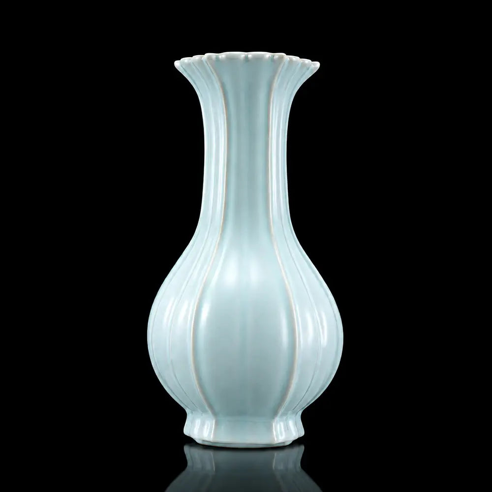 Ru Ware Sky-Cyan Begonia Vase, Modern Pure Handcrafted Replica, Ancient Official Kiln Celadon Vase