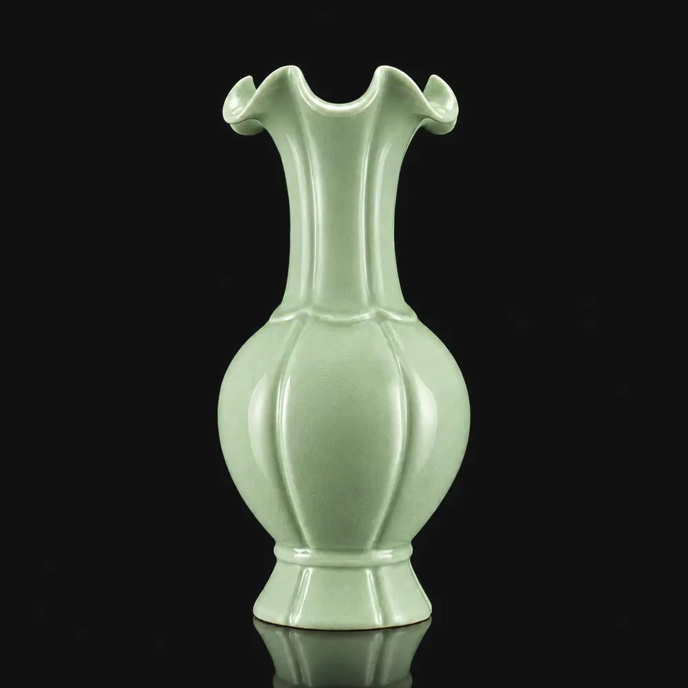 Ru Ware Emerald-Green Lotus Rim Vase, Modern Pure Handcrafted Replica, Ancient Official Kiln Celadon Vase