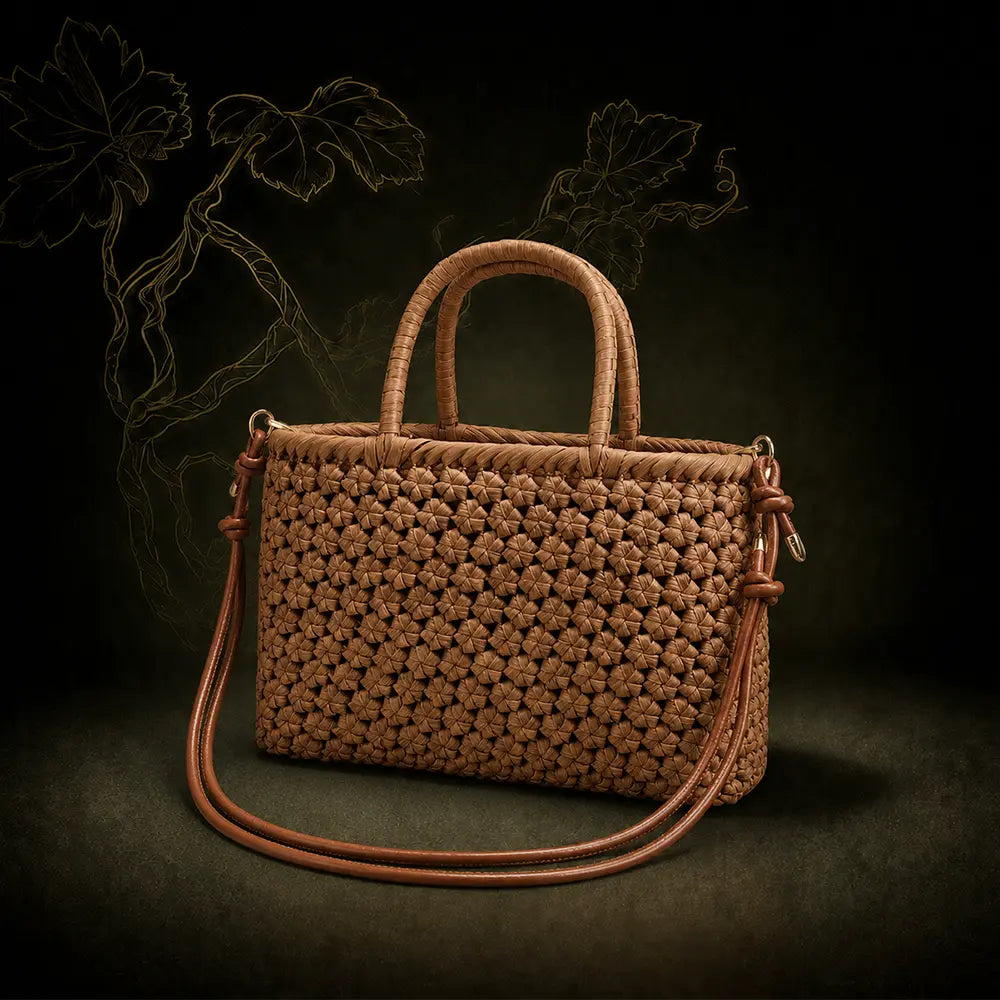 Zanefolia Natural Handwoven Rattan Shoulder Bag