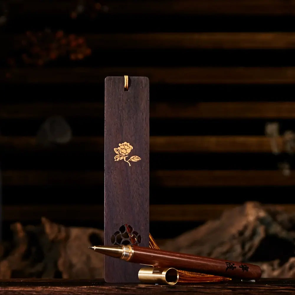 Intangible Cultural Heritage Bone & Wood Inlaid Redwood Fountain Pen + Redwood Bookmark Gift Set