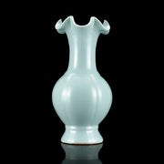 Ru Ware Sky-Cyan Lotus Rim Vase, Modern Pure Handcrafted Replica, Ancient Official Kiln Celadon Vase