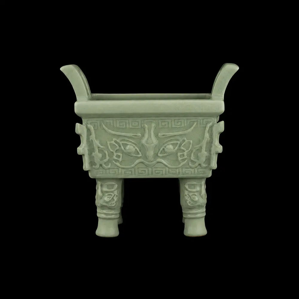 Ru Ware Sky-Cyan Square Ding Censer, Modern Pure Handcrafted Replica, Ancient Official Kiln Celadon Ritual Vessel