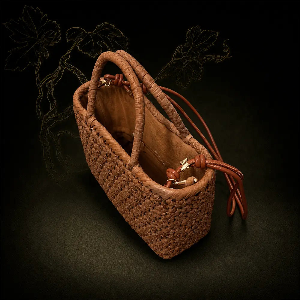 Zanefolia Natural Handwoven Rattan Shoulder Bag
