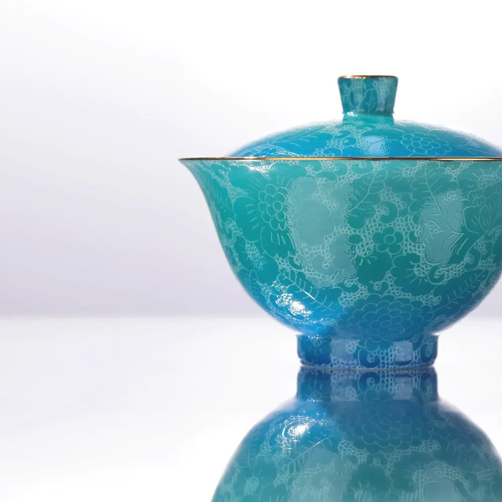 Modern Pure Handmade Replica | Two-tone Hand-Painted Carved Pattern Gaiwan, Personal Exclusive Teacup Tea Set