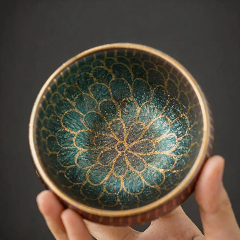 Modern Pure Handmade Replica | Mingche Dunhuang Lotus Gilded Jianzhan Meditation Cup