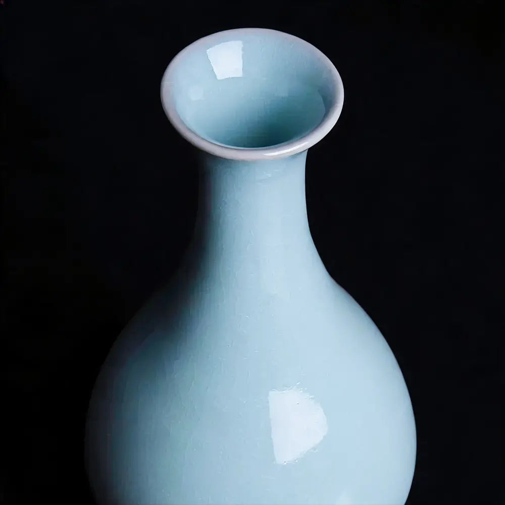 Ru Ware Sky-Cyan Yuhuchun Vase, Modern Pure Handcrafted Replica, Ancient Official Kiln Celadon Vase