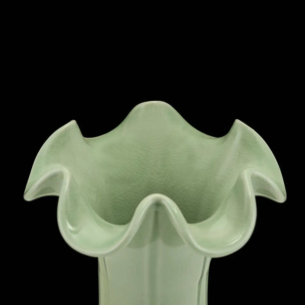 Ru Ware Emerald-Green Lotus Rim Vase, Modern Pure Handcrafted Replica, Ancient Official Kiln Celadon Vase