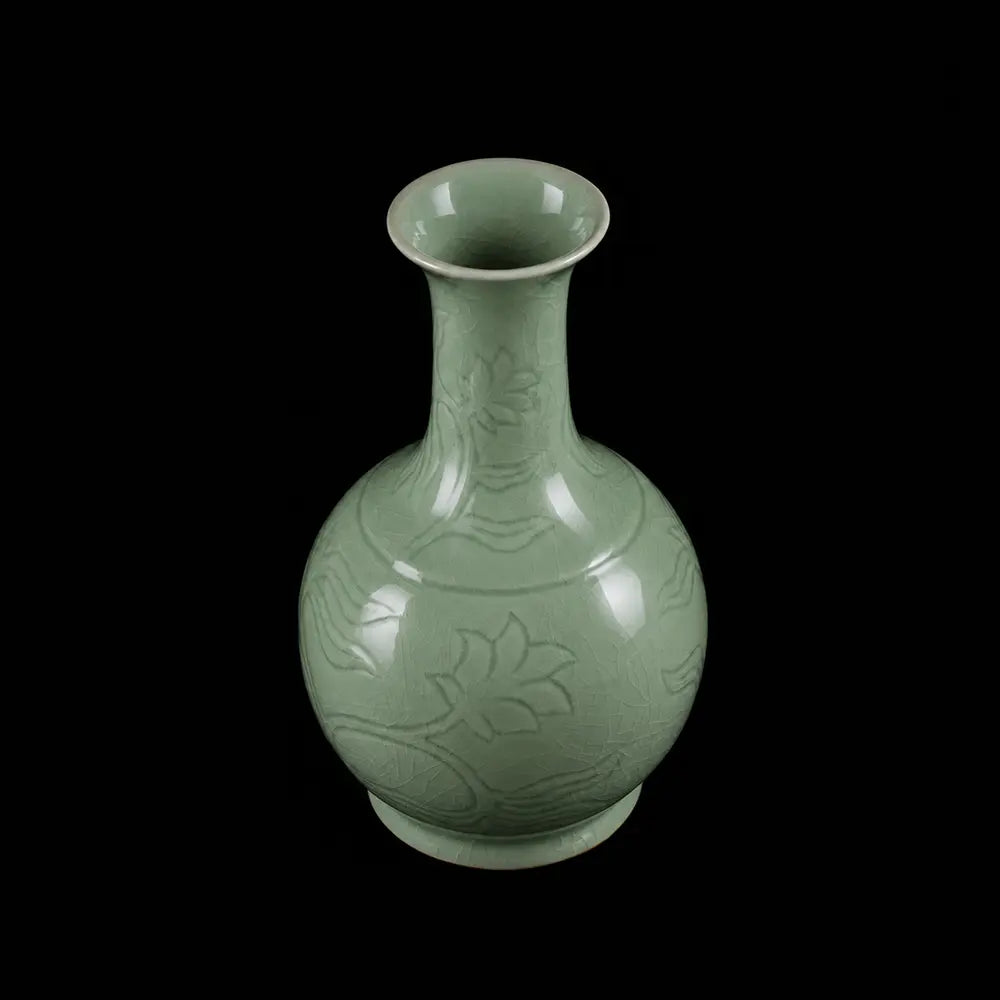 Ru Ware Incised Pattern Goose Neck Vase, Modern Pure Handcrafted Replica, Ancient Official Kiln Sky-Cyan Celadon Vase
