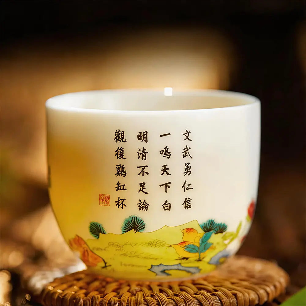 Modern Pure Handmade Replica | Creative Ceramic Tea Set Inspired by Qing Qianlong Famille Rose Chicken Cup