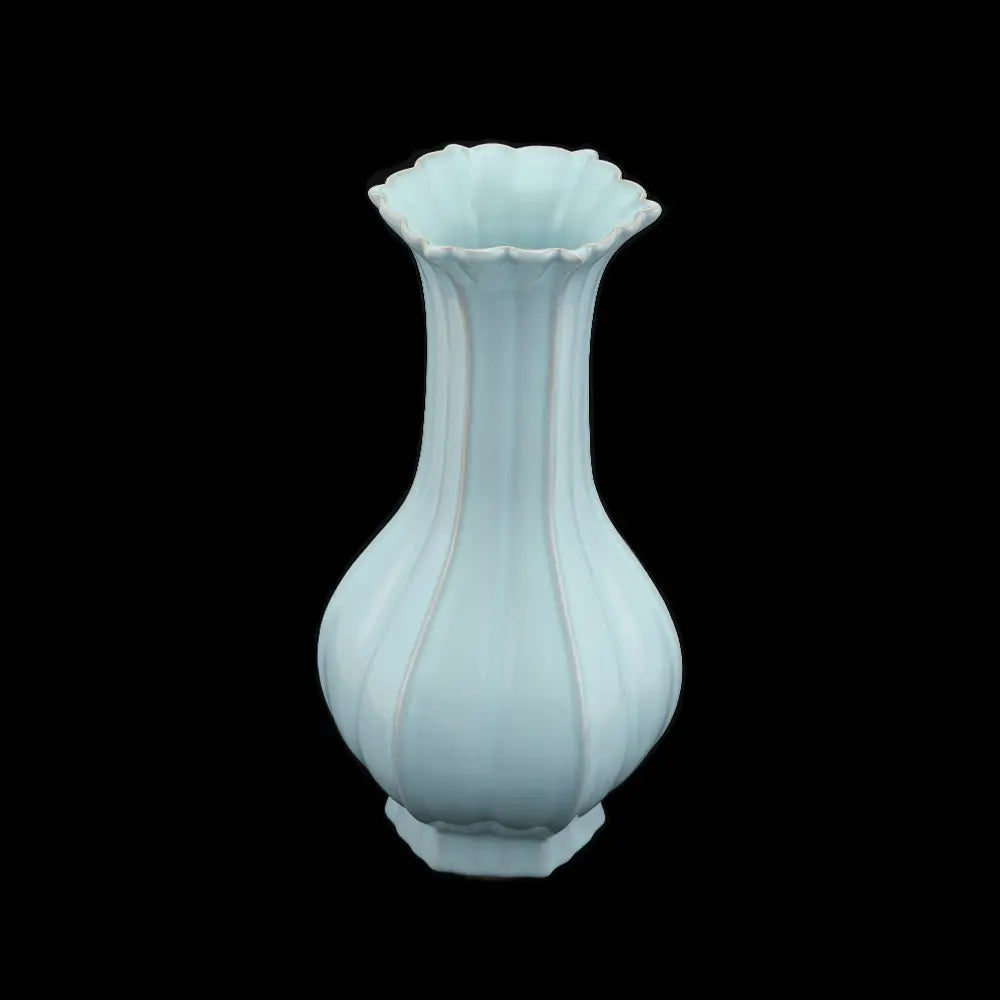 Ru Ware Sky-Cyan Begonia Vase, Modern Pure Handcrafted Replica, Ancient Official Kiln Celadon Vase