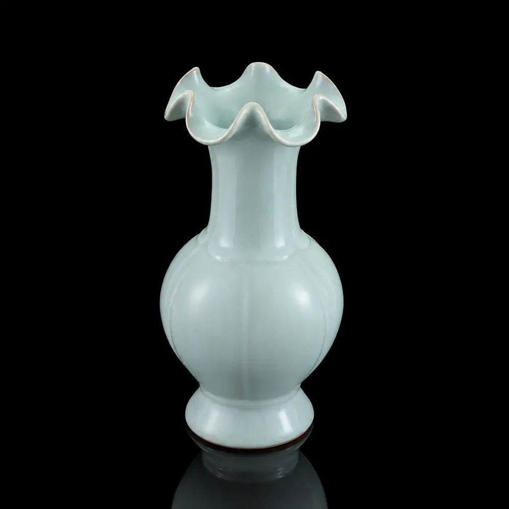Ru Ware Sky-Cyan Lotus Rim Vase, Modern Pure Handcrafted Replica, Ancient Official Kiln Celadon Vase