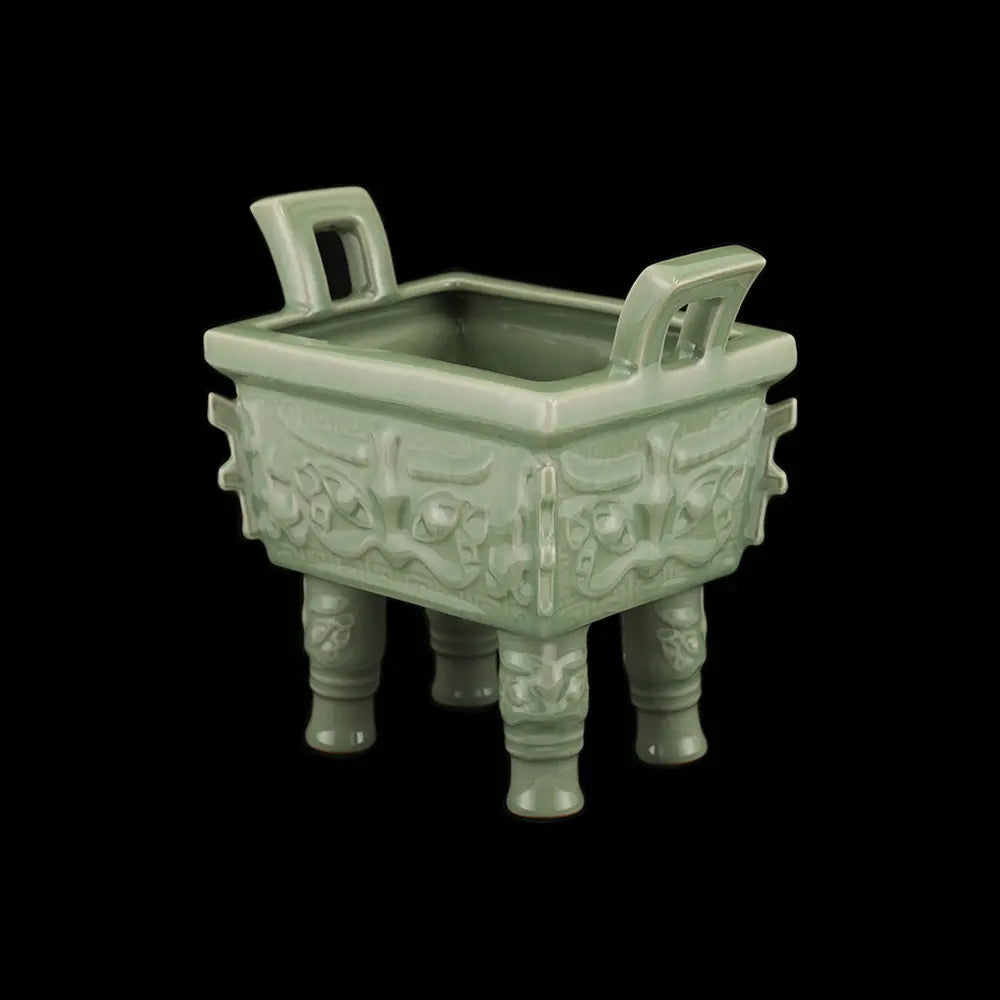 Ru Ware Sky-Cyan Square Ding Censer, Modern Pure Handcrafted Replica, Ancient Official Kiln Celadon Ritual Vessel
