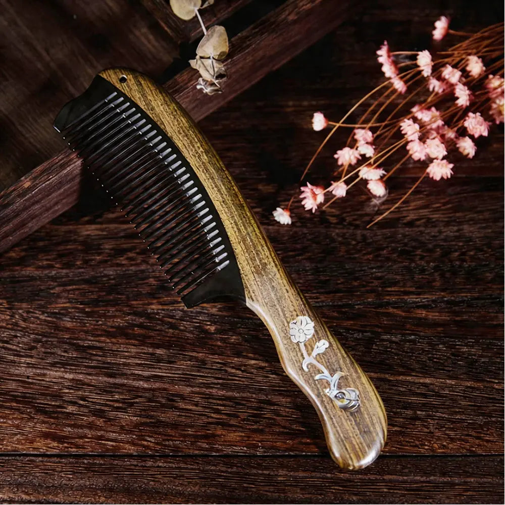 Intangible Cultural Heritage Comb，Bone & Wood Inlaid，Redwood & Ox Horn