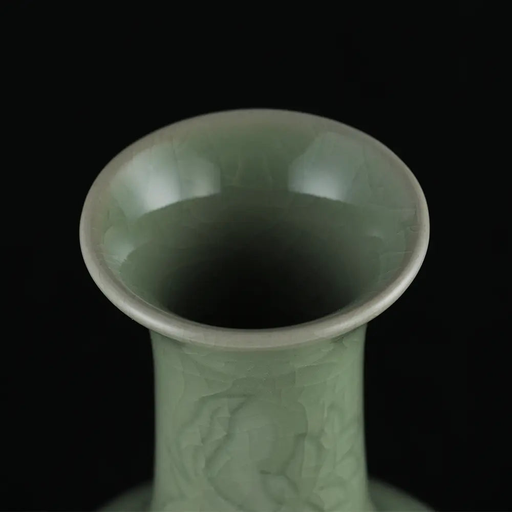 Ru Ware Incised Pattern Goose Neck Vase, Modern Pure Handcrafted Replica, Ancient Official Kiln Sky-Cyan Celadon Vase