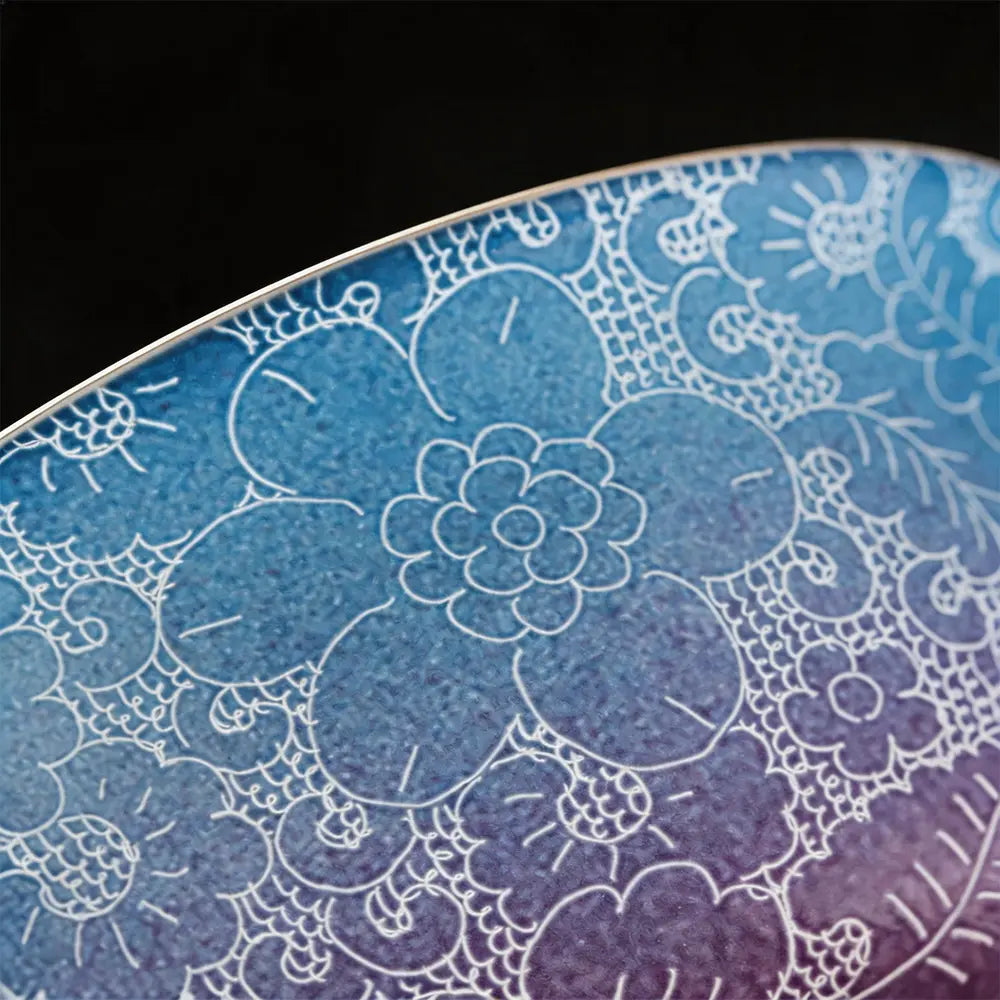 Modern Pure Handmade Replica | Two-tone Hand-Painted Carved Pattern Gaiwan, Personal Exclusive Teacup Tea Set