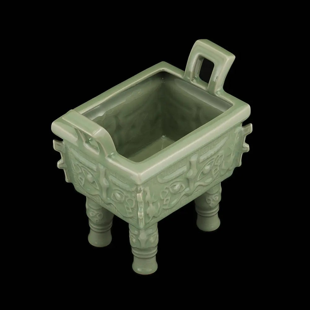 Ru Ware Sky-Cyan Square Ding Censer, Modern Pure Handcrafted Replica, Ancient Official Kiln Celadon Ritual Vessel