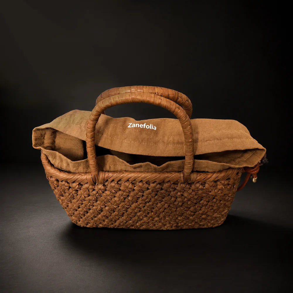 Zanefolia Natural Handwoven Rattan Shoulder Bag