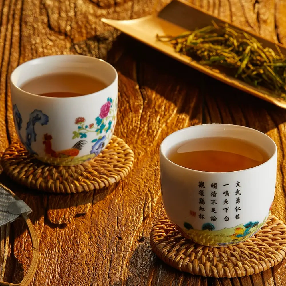 Modern Pure Handmade Replica | Creative Ceramic Tea Set Inspired by Qing Qianlong Famille Rose Chicken Cup
