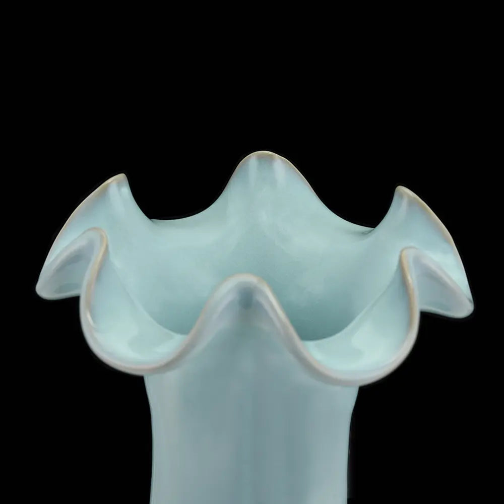Ru Ware Sky-Cyan Lotus Rim Vase, Modern Pure Handcrafted Replica, Ancient Official Kiln Celadon Vase