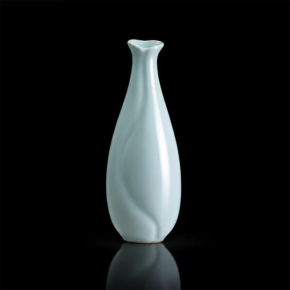 Ru Ware Sky-Cyan Lily Vase, Modern Pure Handcrafted Replica, Ancient Official Kiln Celadon Vase