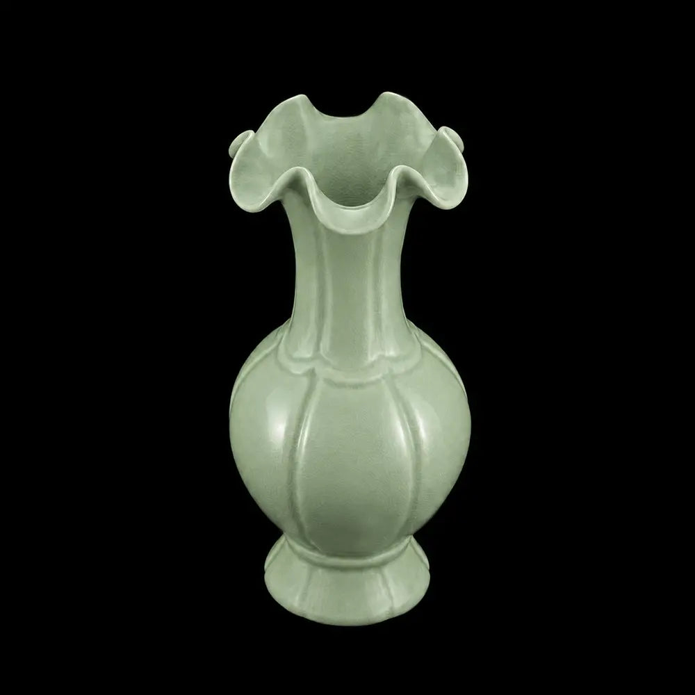 Ru Ware Emerald-Green Lotus Rim Vase, Modern Pure Handcrafted Replica, Ancient Official Kiln Celadon Vase