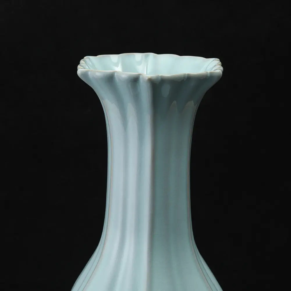 Ru Ware Sky-Cyan Begonia Vase, Modern Pure Handcrafted Replica, Ancient Official Kiln Celadon Vase