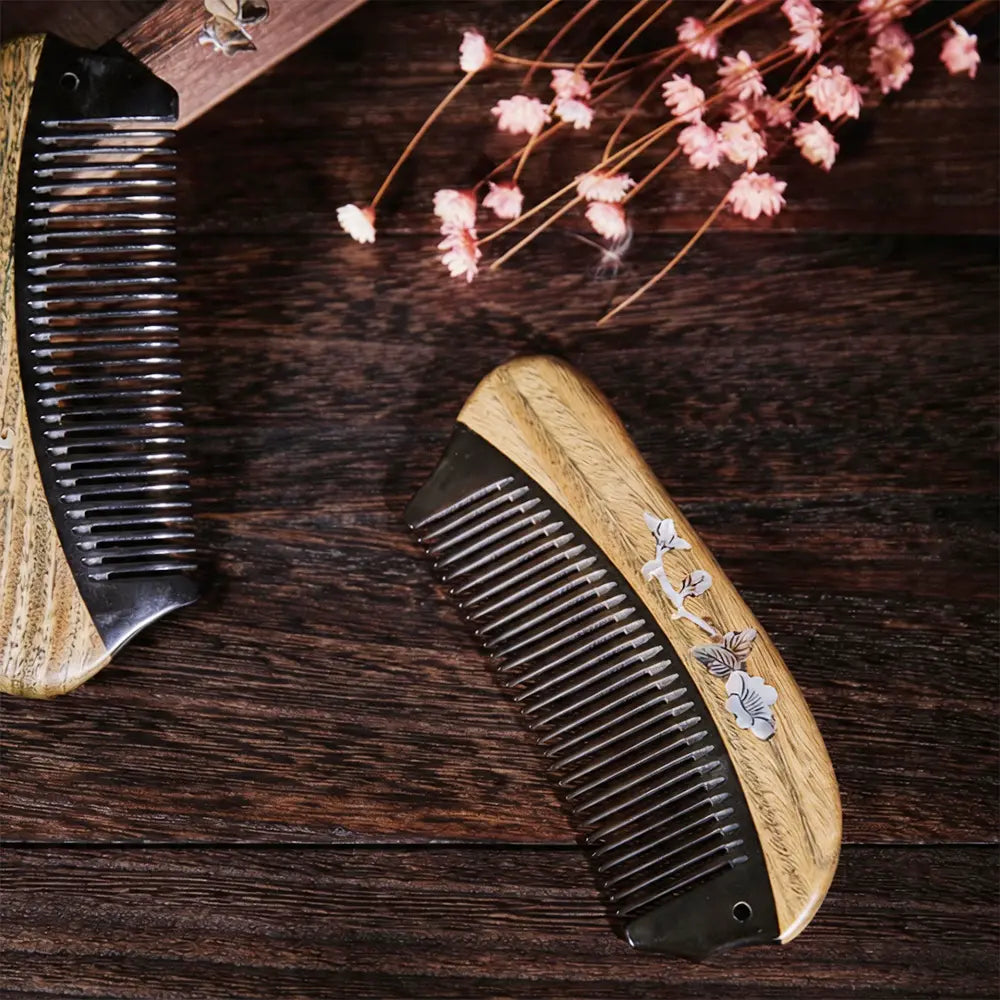 Intangible Cultural Heritage Comb，Bone & Wood Inlaid，Redwood & Ox Horn