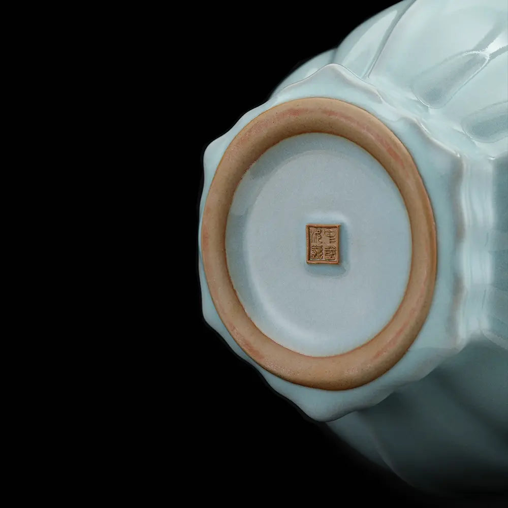 Ru Ware Sky-Cyan Begonia Vase, Modern Pure Handcrafted Replica, Ancient Official Kiln Celadon Vase
