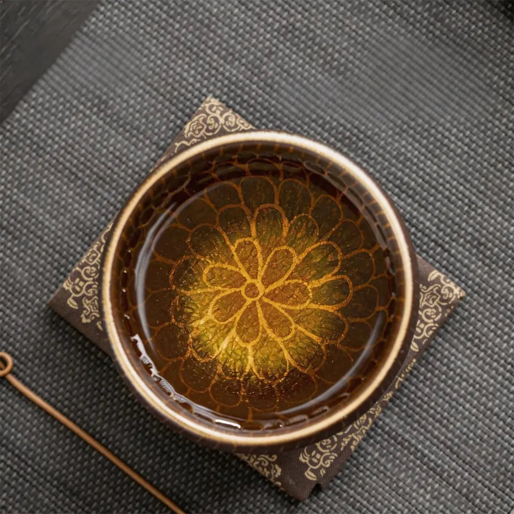 Modern Pure Handmade Replica | Mingche Dunhuang Lotus Gilded Jianzhan Meditation Cup