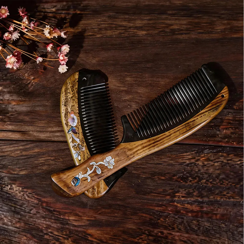 Intangible Cultural Heritage Comb，Bone & Wood Inlaid，Redwood & Ox Horn