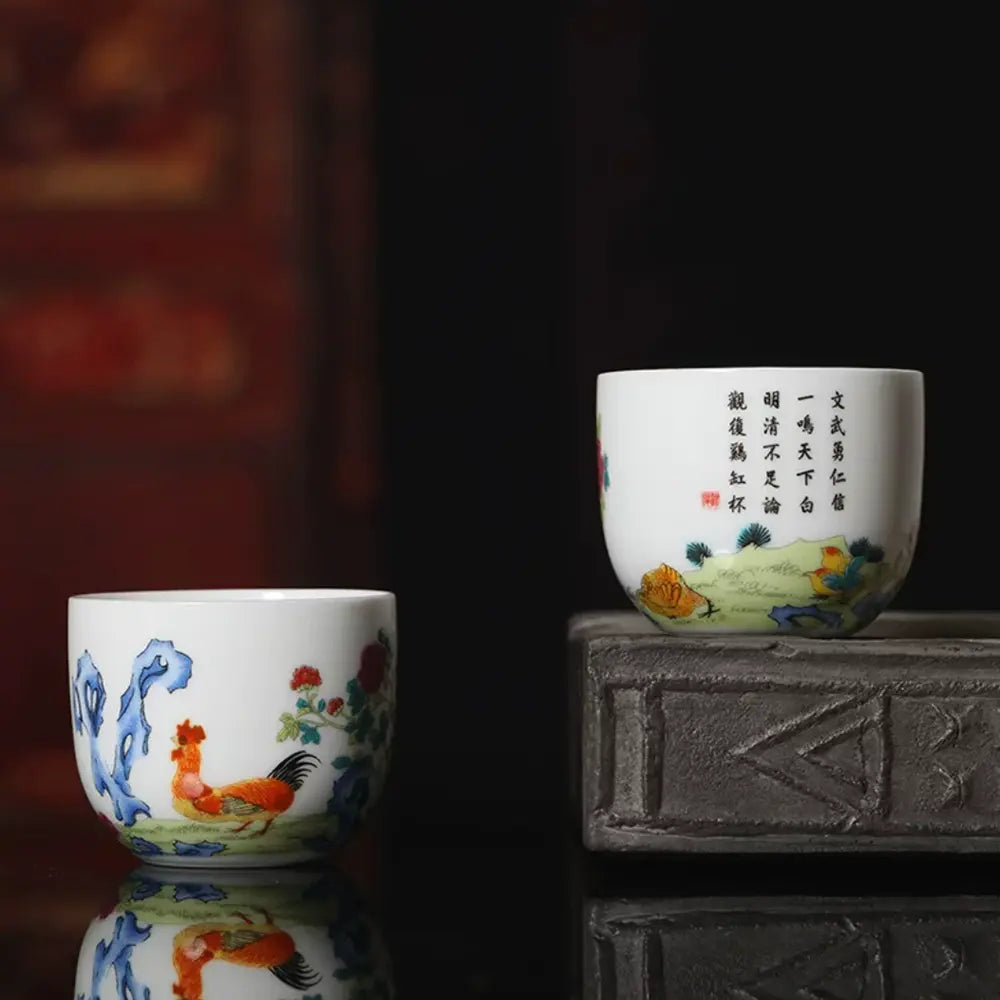 Modern Pure Handmade Replica | Creative Ceramic Tea Set Inspired by Qing Qianlong Famille Rose Chicken Cup