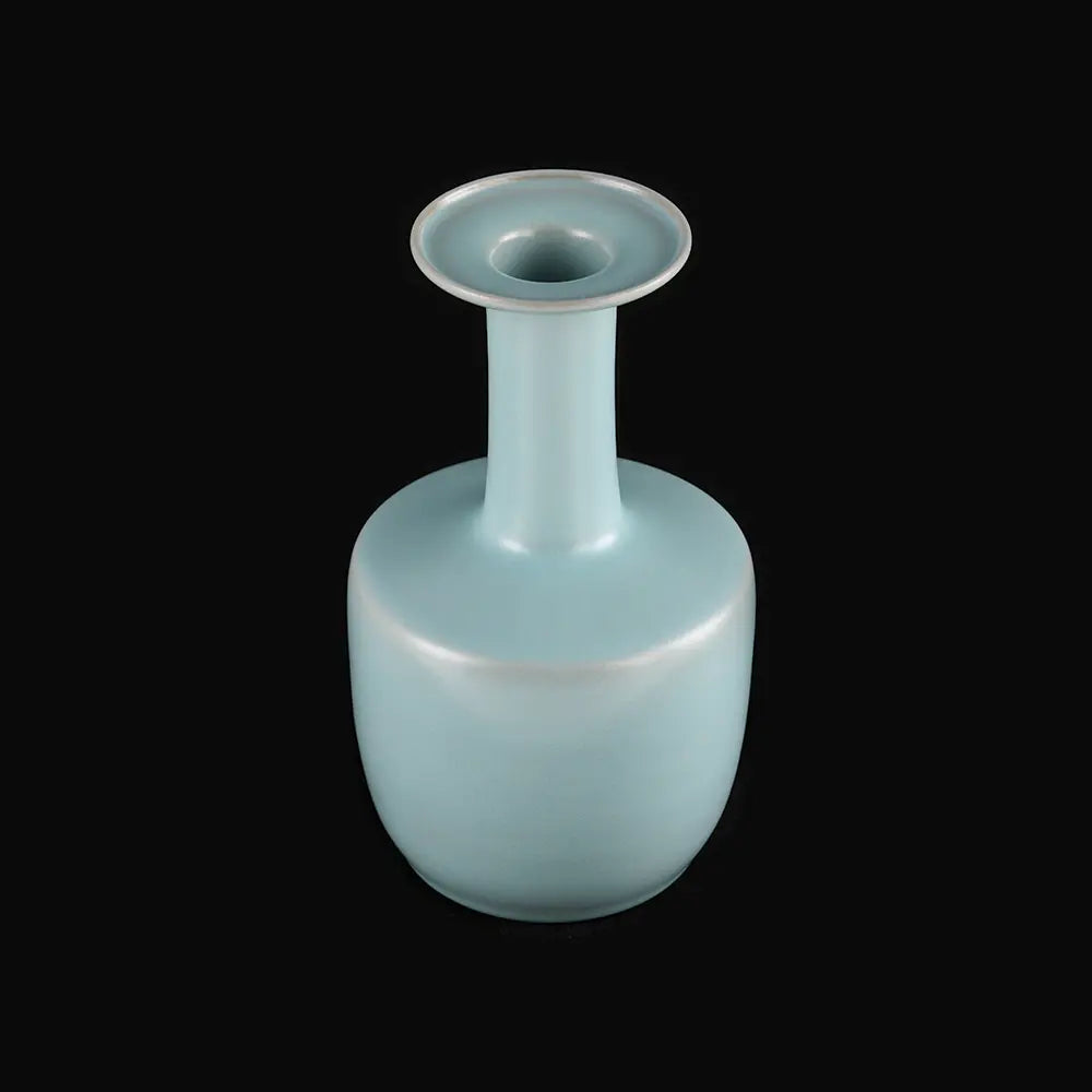 Ru Ware Paper Mallet Vase, Modern Pure Handcrafted Replica, Ancient Official Kiln Sky Cyan Celadon