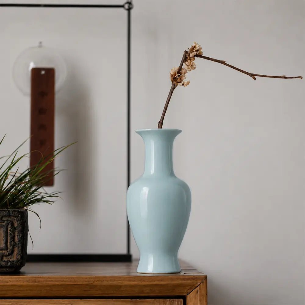 Ru Ware Sky-Cyan Guanyin Vase, Modern Pure Handcrafted Replica, Ancient Official Kiln Celadon Vase