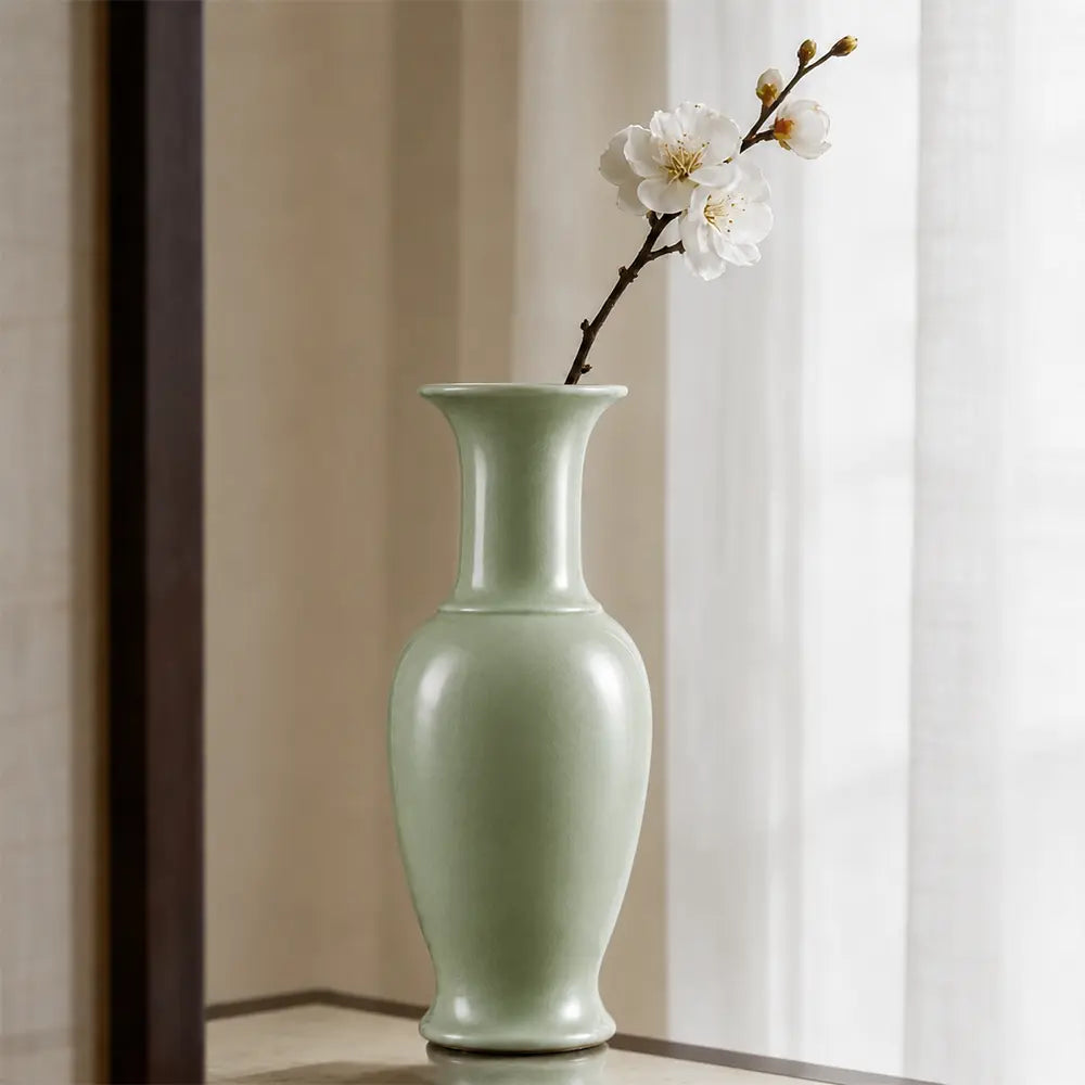 Ru Ware Sky-Cyan Club Mallet Vase, Modern Pure Handcrafted Replica, Ancient Official Kiln Celadon Vase