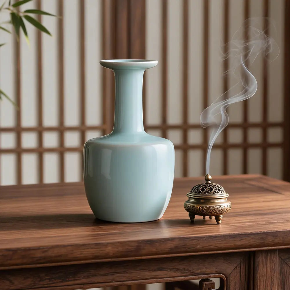 Ru Ware Paper Mallet Vase, Modern Pure Handcrafted Replica, Ancient Official Kiln Sky Cyan Celadon