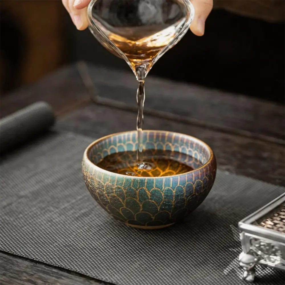 Modern Pure Handmade Replica | Mingche Dunhuang Lotus Gilded Jianzhan Meditation Cup