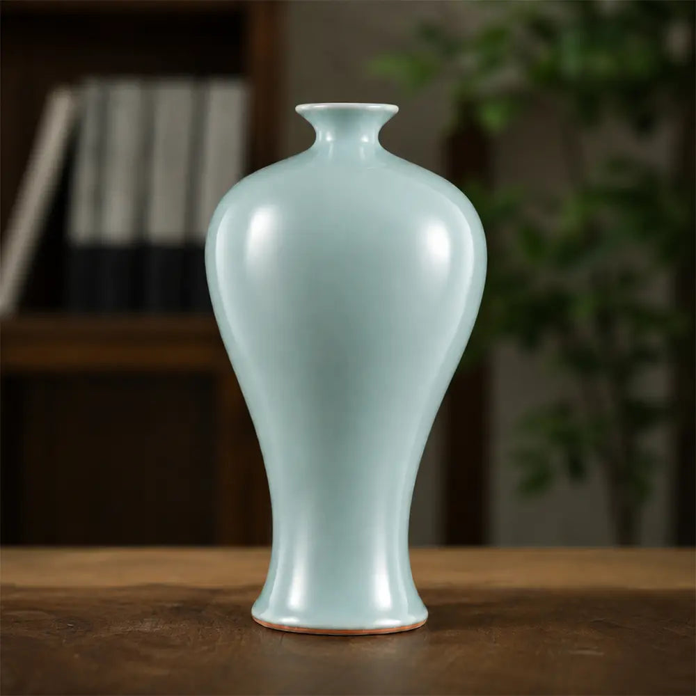 Ru Ware Sky-Cyan Meiping Vase, Modern Pure Handcrafted Replica, Ancient Official Kiln Celadon Vase