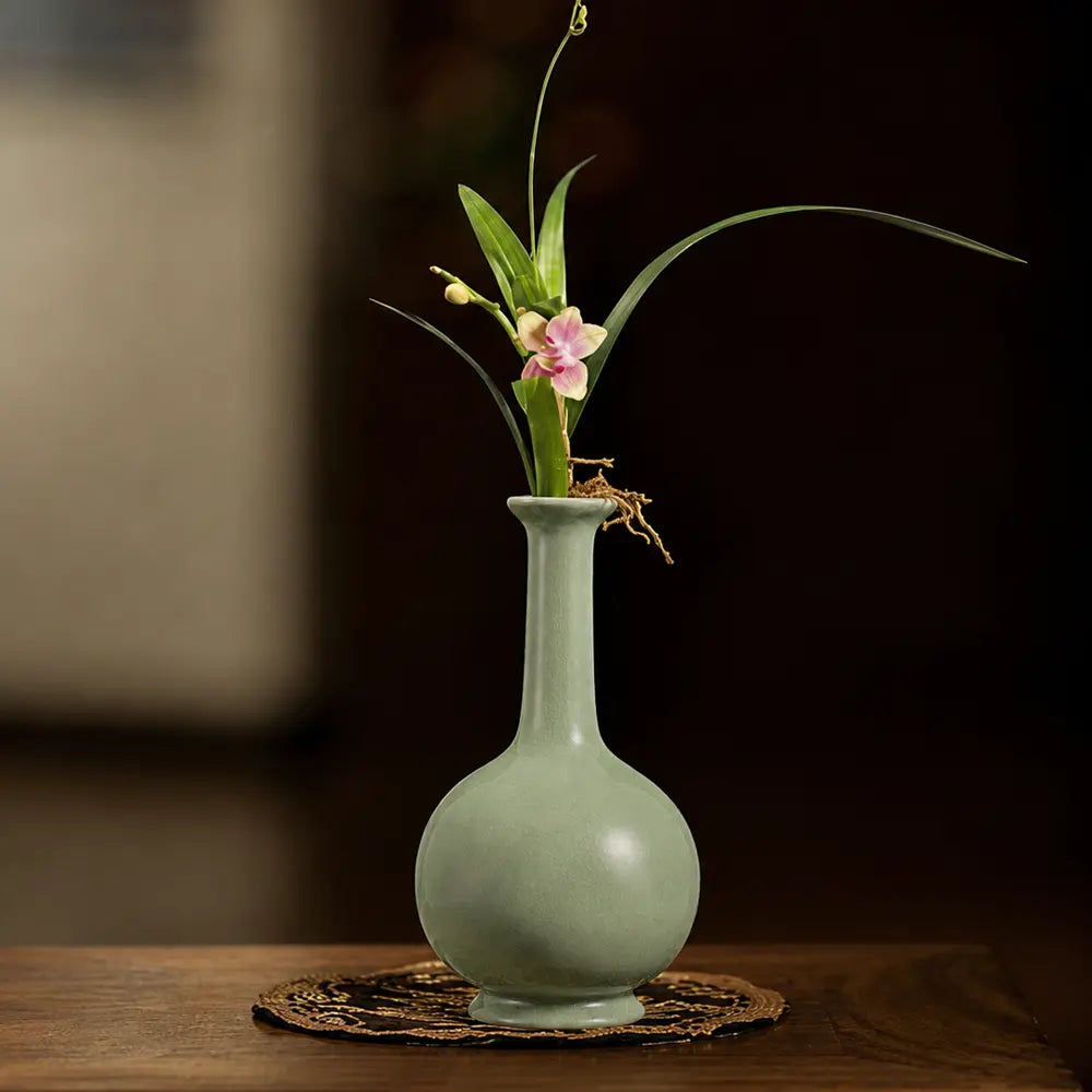 Ru Ware Celestial Sphere Vase, Modern Pure Handcrafted Replica, Ancient Official Kiln Sky Cyan Celadon