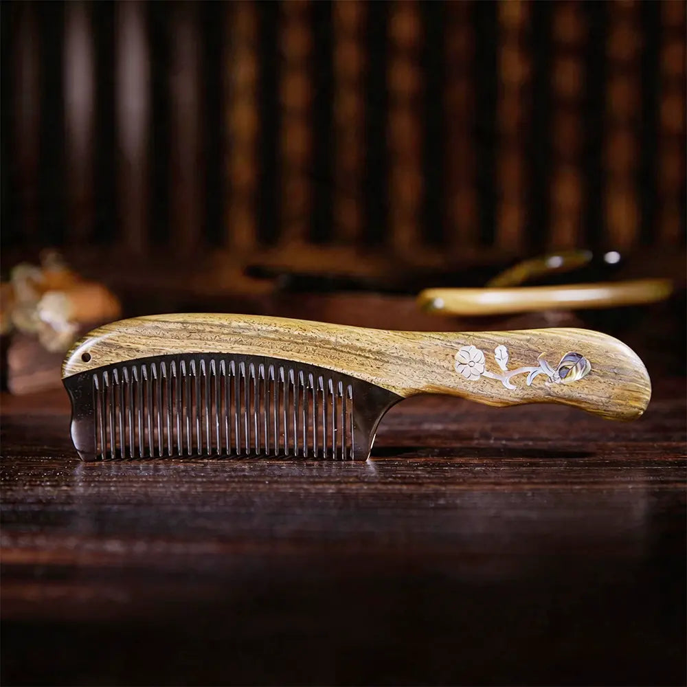 Intangible Cultural Heritage Comb，Bone & Wood Inlaid，Redwood & Ox Horn