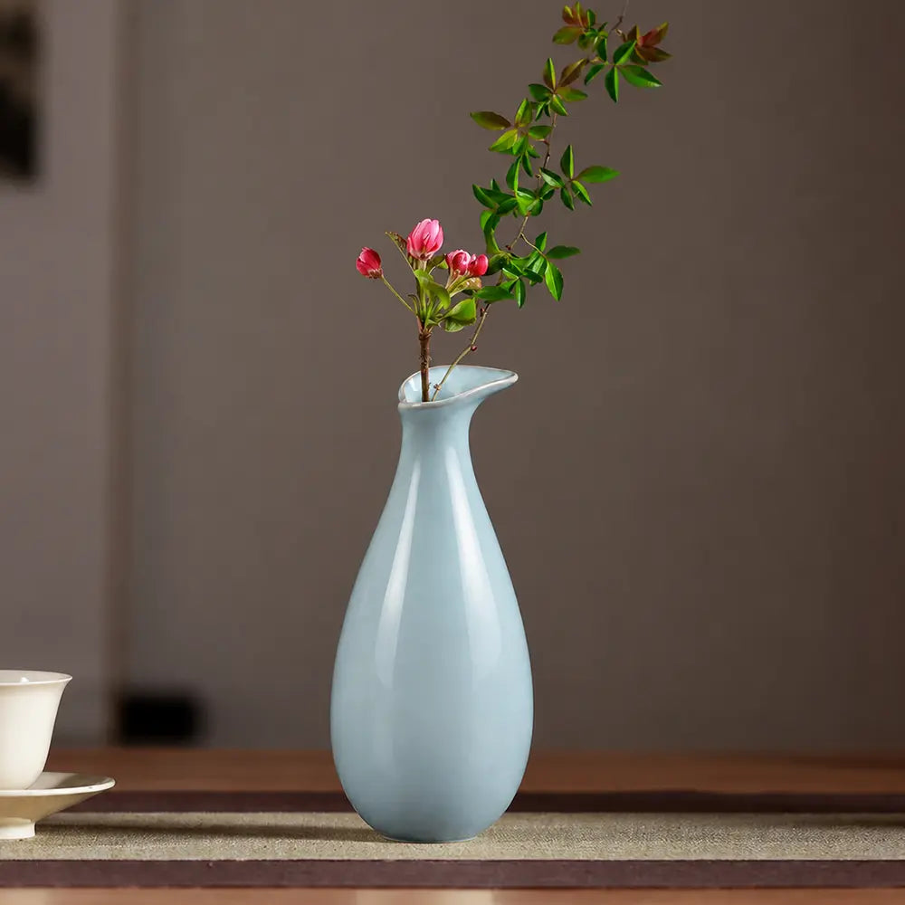 Ru Ware Sky-Cyan Lily Vase, Modern Pure Handcrafted Replica, Ancient Official Kiln Celadon Vase