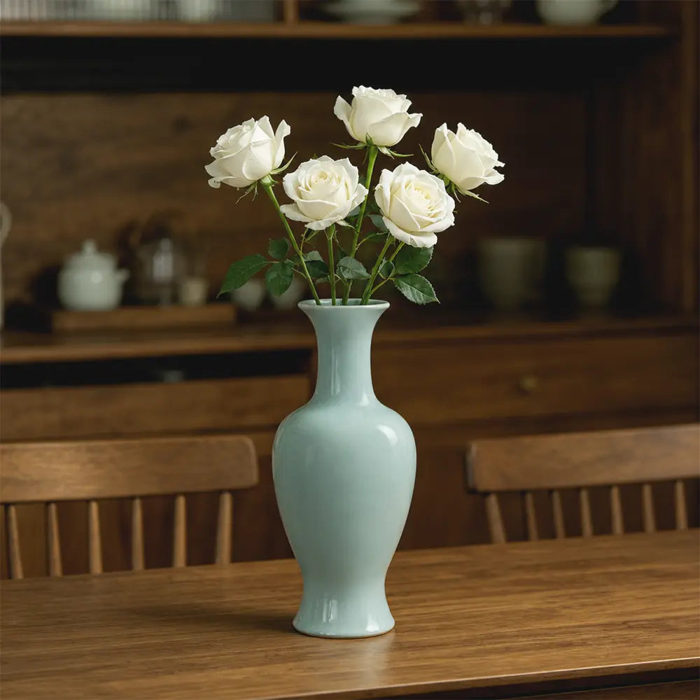 Ru Ware Sky-Cyan Guanyin Vase, Modern Pure Handcrafted Replica, Ancient Official Kiln Celadon Vase