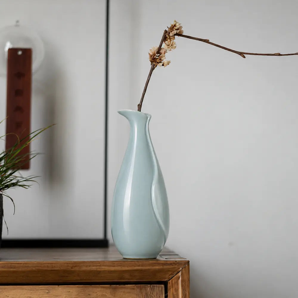 Ru Ware Sky-Cyan Lily Vase, Modern Pure Handcrafted Replica, Ancient Official Kiln Celadon Vase