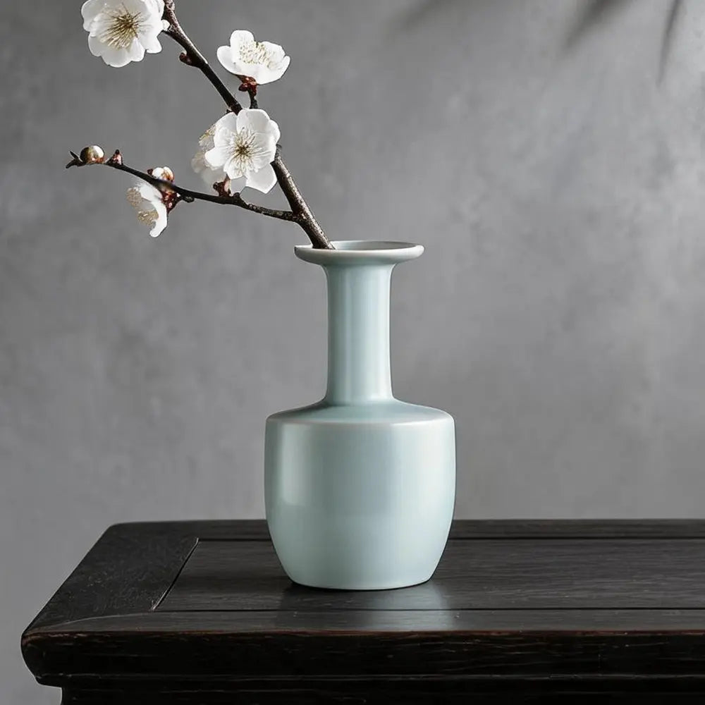 Ru Ware Paper Mallet Vase, Modern Pure Handcrafted Replica, Ancient Official Kiln Sky Cyan Celadon